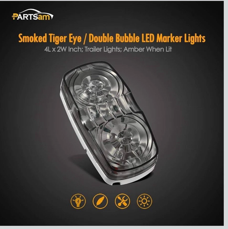 6 Pcs Double Bullseye Amber LED Side Marker Lights, Smoke Lens Rectangular - Image 4 of 4