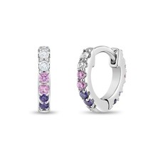 925 Sterling Silver Tiny 7mm Clear  Purple CZ Huggie Hoop Earrings for Girls