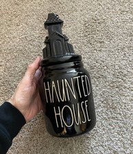 Rae Dunn Halloween Haunted House Canister Black With White Lettering Ceramic GC