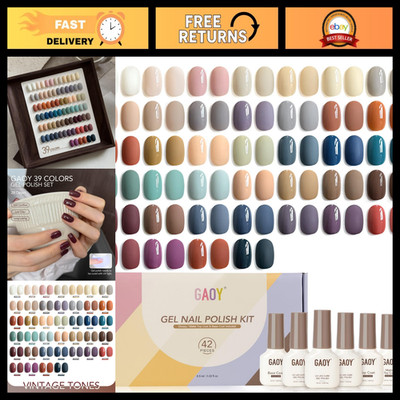 42 Pcs Gel Nail Polish Set - 39 Neutral Vintage Tones, UV Gel Manicure Kit