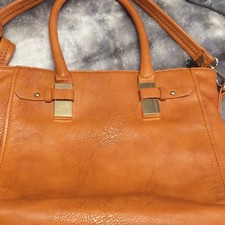 Women s Large Brown Satchel Top Handle Zip Gold Hardware Detachable Strap