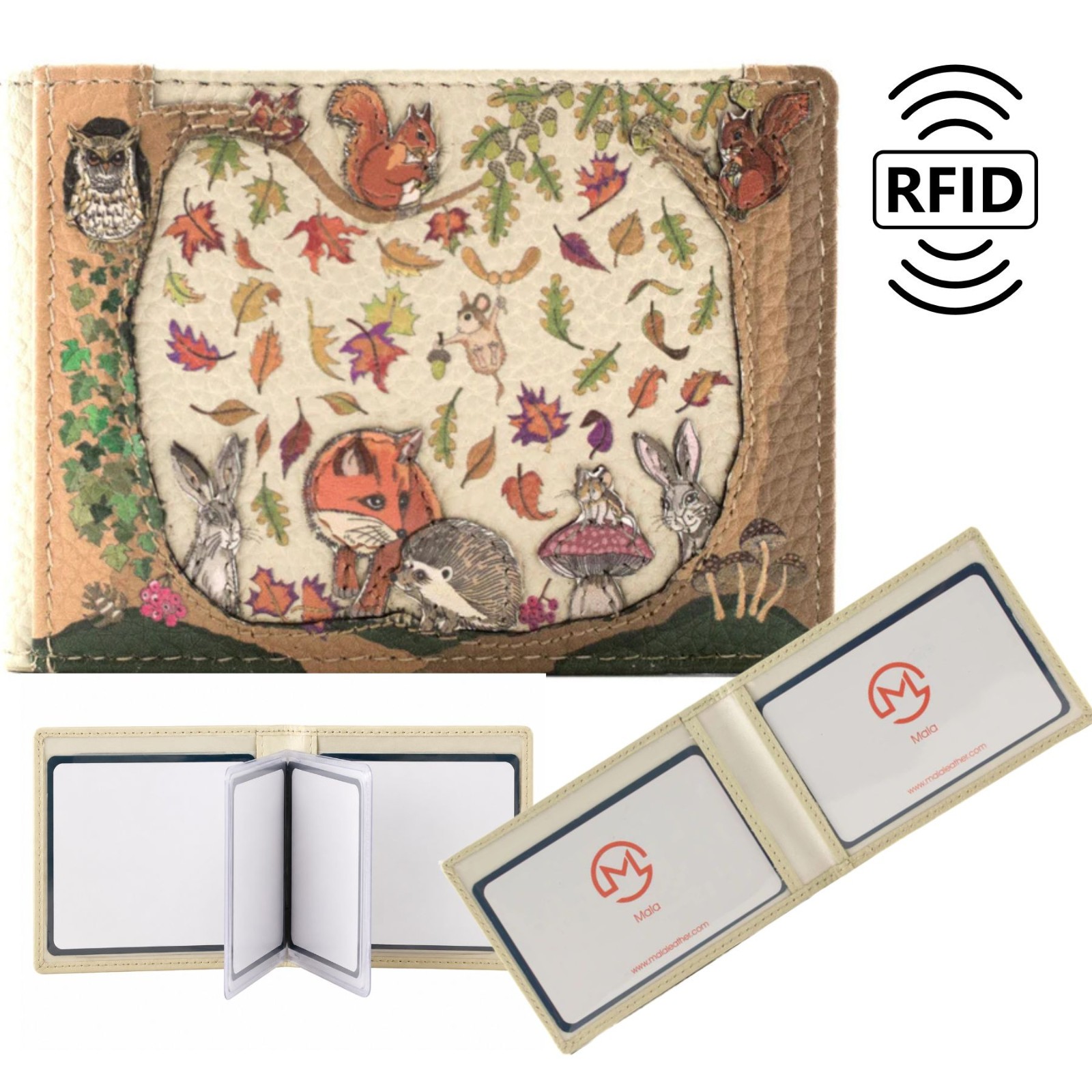 Mala Leather Foxglove Forest RFID ID Card Holder Woodland Animal Wallet 10 x 7cm