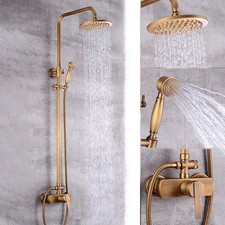 Antique Brass Rainfall Shower Head Faucet Set with Handheld Spray Wall Mounted