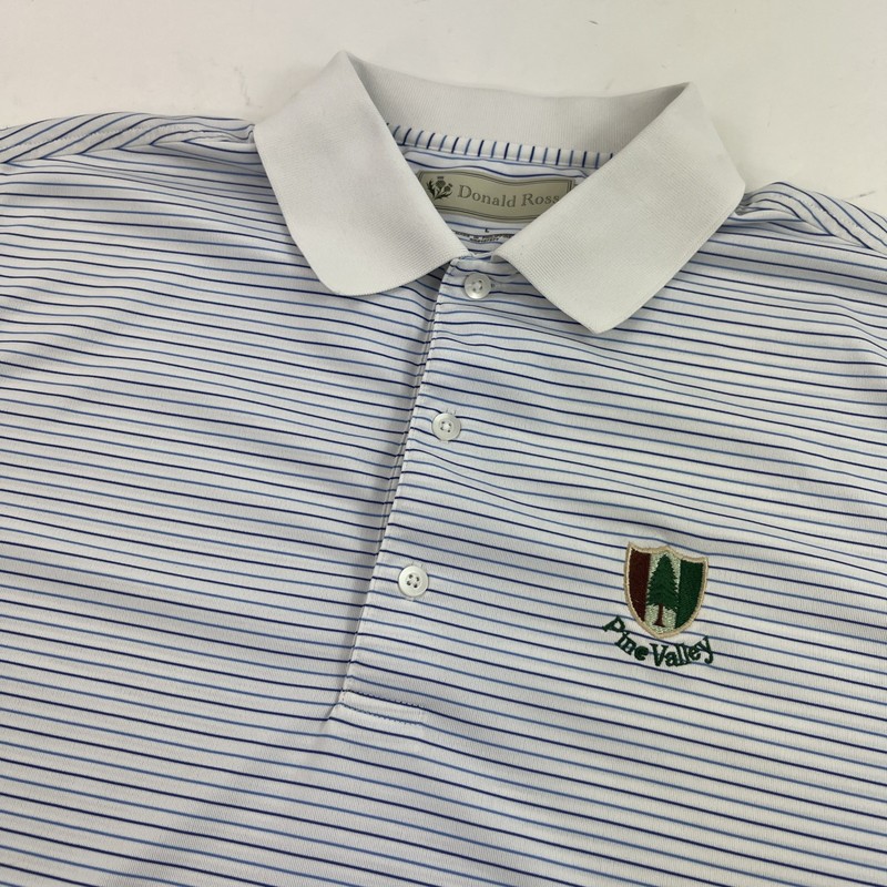 Donald Ross Pine Valley Golf Club Polo Shirt Large Blue Striped Performance