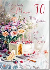 Doodlecards Mum 70th Birthday Card Age 70 Birthday Cake and Flowers