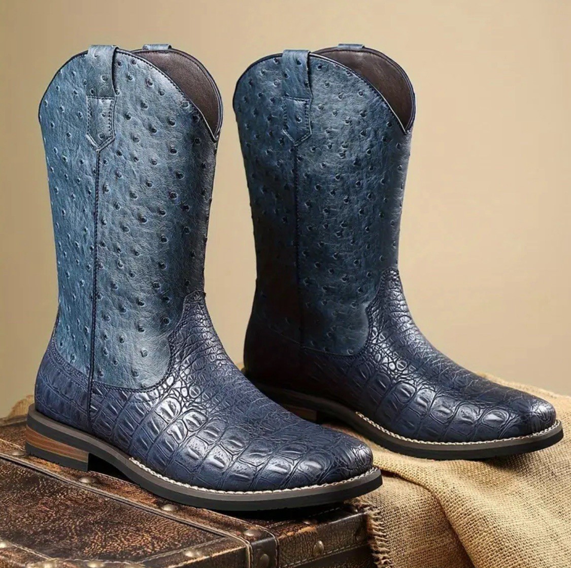 Mens Retro Western Cowboy Boots Embroidered sz 10.5 | eBay