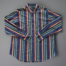 Vintage Polo Ralph Lauren Mens Extra Large Pearl Snap Striped RL Western Pockets