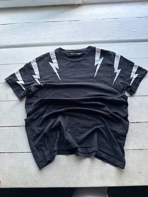  NEIL BARRETT DISTRESSED BLACK WHITE LOGO RARE BOXY T-SHIRT LUXURY Y2K FADED