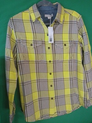 New Outerknown Womens Yellow Plaid Blanket Shirt 100% Organic Cotton Extra Small