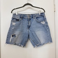 Joe  s Jeans High Rise Distressed Raw Hem Denim Shorts Size 30 Medium Wash