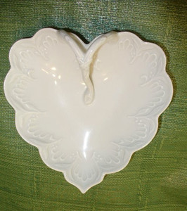 Limoges France Vintage Porcelain Heart Shaped White Trinket Dish Scalloped edges
