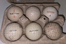 Six antique golf balls Accident 2 Les Strokes 2 Superscot Xxxxxx 3 Spalding 4