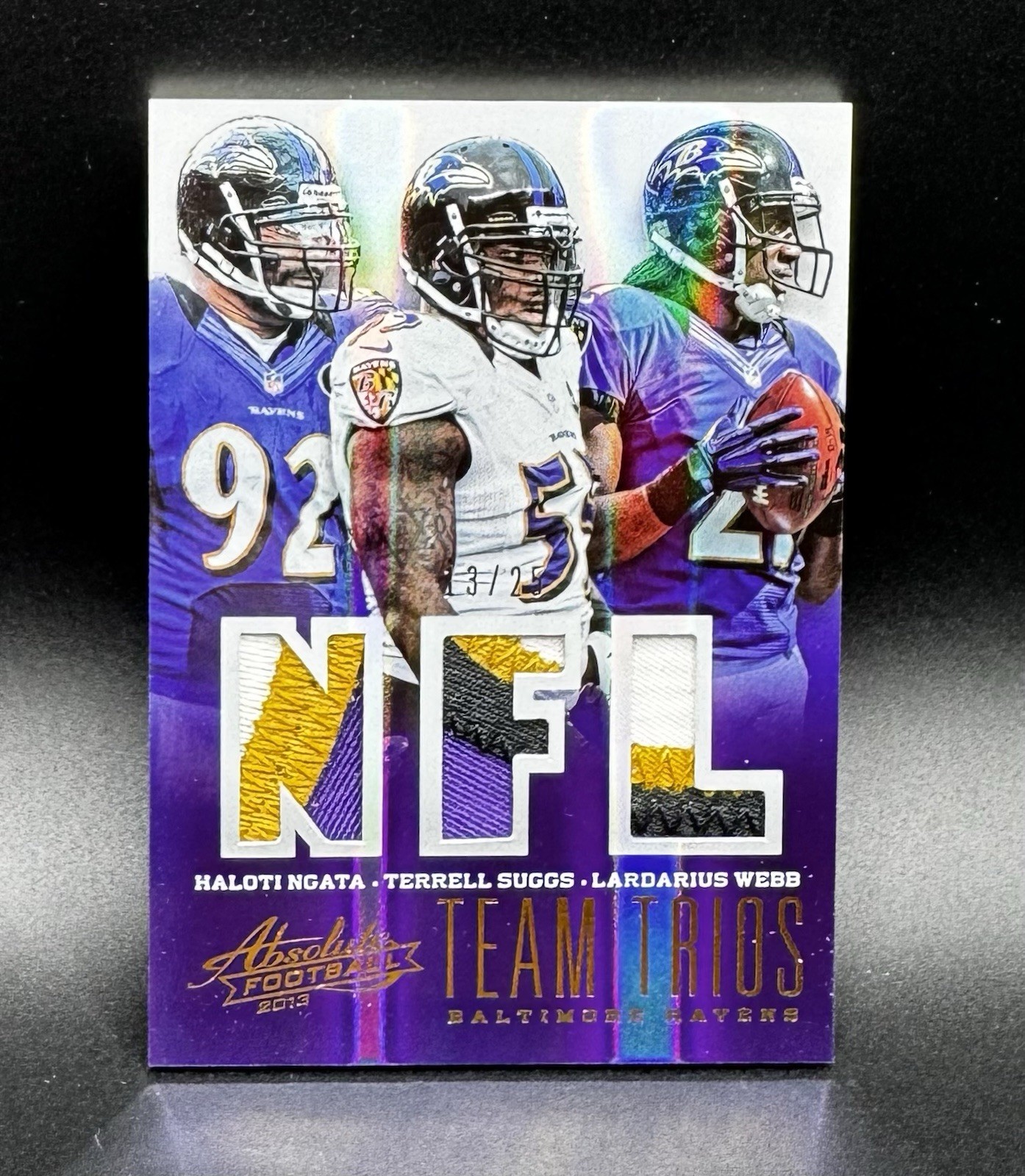 TERRELL SUGGS Haloti Ngata WEBB 2013 Absolute TRIPLE PATCH /25 Team Trios Ravens