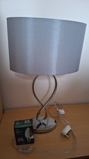 Lamp with Grey Shade Including Bulbs, Table Lamp