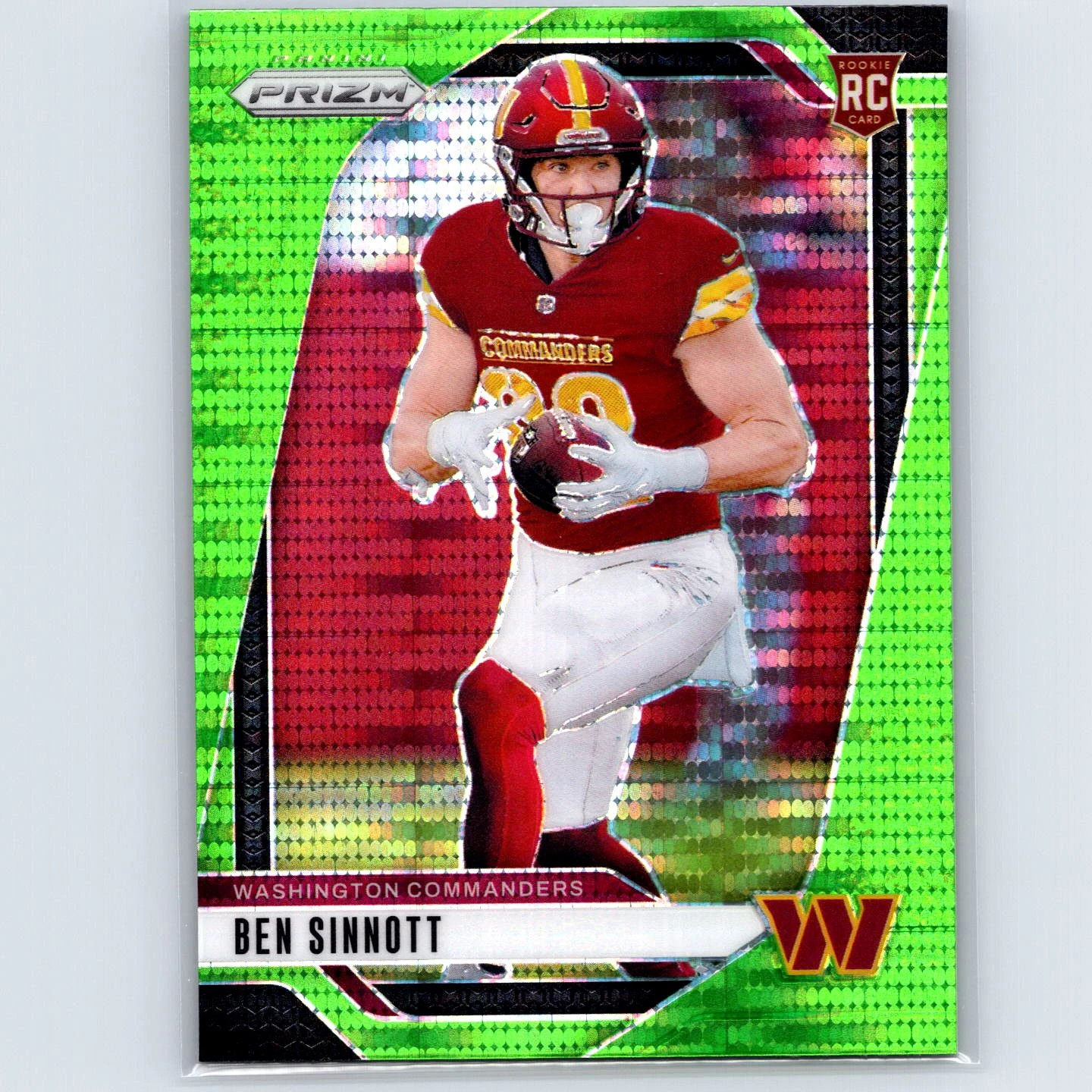 2024 Panini Prizm Ben Sinnott RC #307 Neon Green Pulsar Washington Commanders