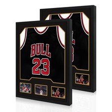 2-Pack Large Wooden Sports Jersey Display Frame Case Shadow Box w/ Mats