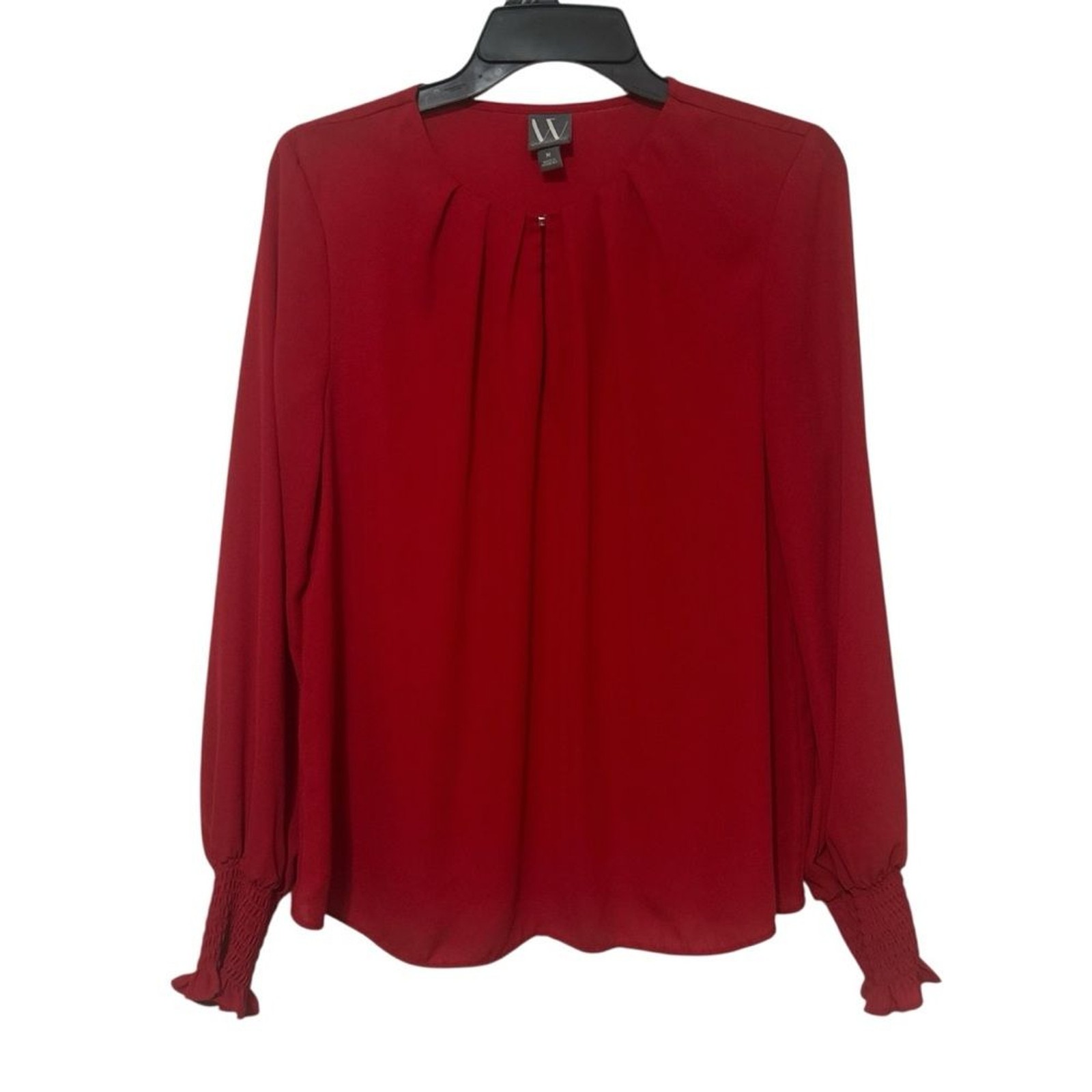 Worthington Solid Red Pleated Split Neck Blouse w… - image 1