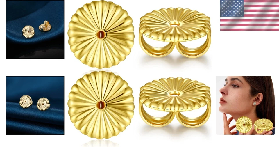 Hypoallergenic Sterling Silver & Gold Plated Earring Backs - 4-Pack Set - Image 2 of 4