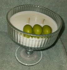 Mello Martini Glass Scented Candle. Heavy Ribbed Glass. Double Wick 5oz. New. 