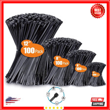Zip Ties Assorted Sizes 4 6 8 12 , 400 Pack, Black Cable Ties, UV Resistant