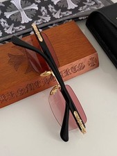 Chrome Hearts Sunglasses Rimless Pink Gradient Lenses Gold Cross Temples Luxury