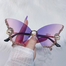 Trendy Butterfly Sunglasses Frameless Rhinestone Hip Hop Women Sun Glasses UV400