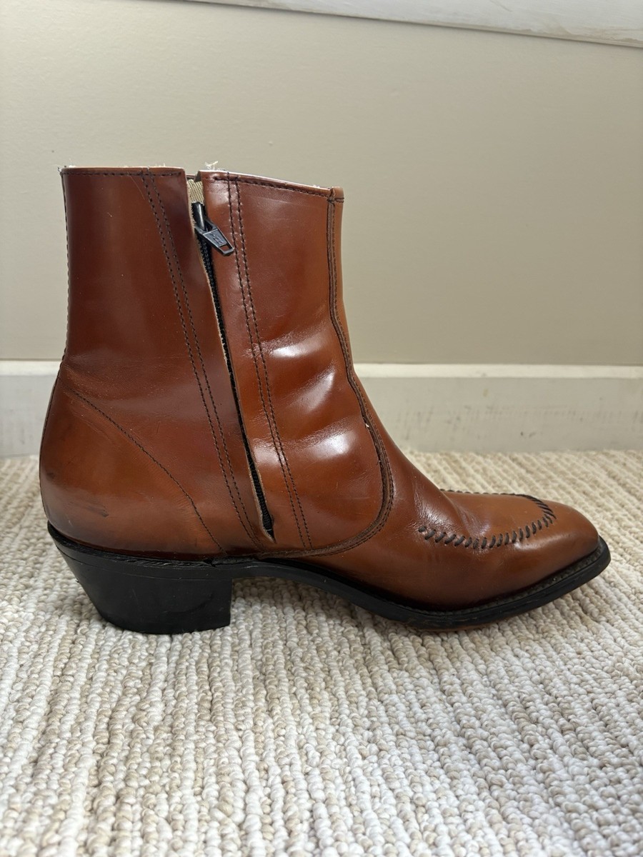 Vtg 1970s Wrangler Chestnut Leather Boots Square Toe Whipstitch Zip Western 10EE Vtg 1970s Wrangler Chestnut Leather Boots Square Toe  main image 2