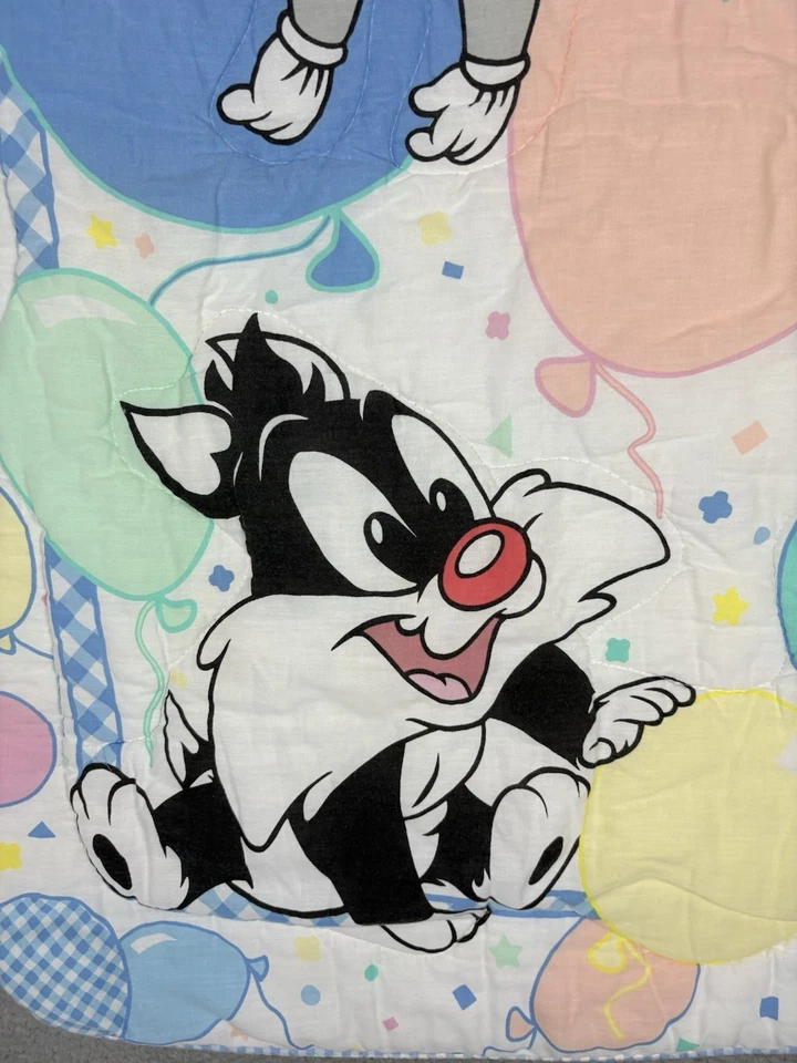 Vtg Baby Looney Tunes Baby Blanket Tweety Sylvester Bugs Crib Nursery Quilted - Image 3 of 4