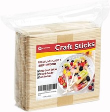 200 Pcs Natural Wooden Food Grade Sticks - Ice Cream Stick - Popsicle 4.5 inch