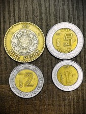 BIMETALIC MEXICAN COINS LOT $10 $5 $2 $1 PESOS 1998 PIEDRA DEL SOL #1253M