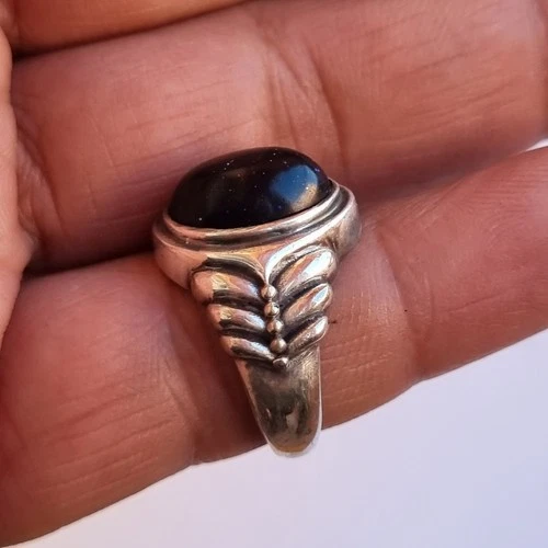 Antique Victorian Ring Sterling Silver ​Black Onyx Stone - Size . 6.5