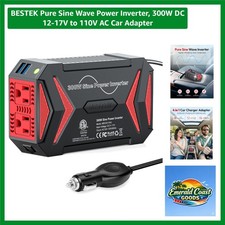 Pure Sine Wave Power Inverter, 300W DC 12-17V to 110V AC Car Adapter