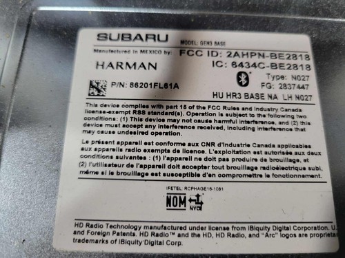 Audio & Visual Equip.(radio) SUBARU IMPREZA 17 18 - Picture 3 of 3
