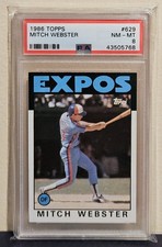 Mitch Webster 1986 Topps RC Rookie Card 629 PSA 8 NM-MT. rookie card picture