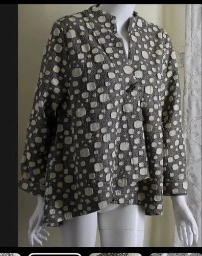 VETEMENTS Giacca FOCUS taglia M grigio grano funky a pois art to wear hi low stile mantello tessuto