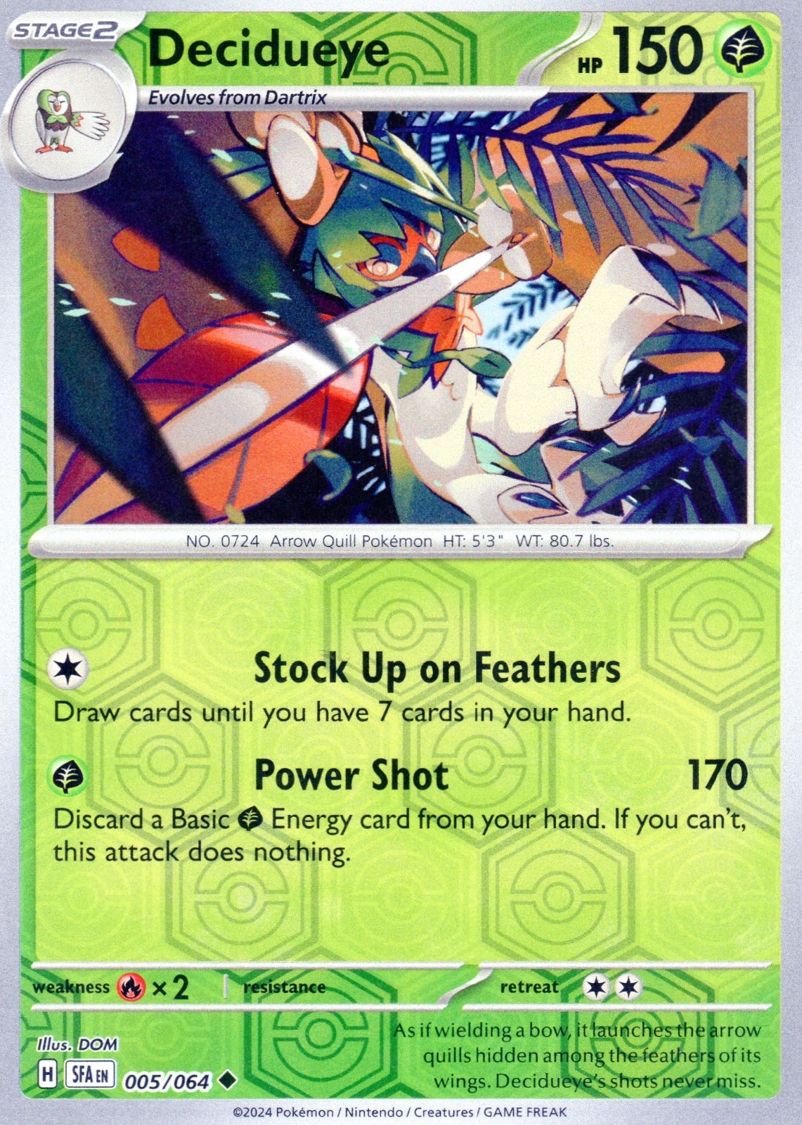 Pokemon Shrouded Fable "Decidueye" #005/064 Uncommon Reverse Holo - Near Mint!