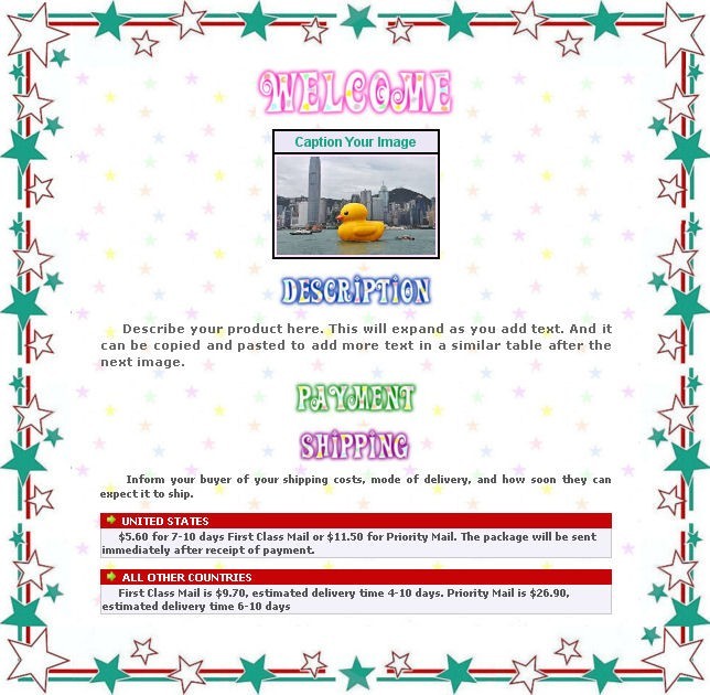 AUCTION TEMPLATE Turquoise Stars Border - FREE Email Shipping