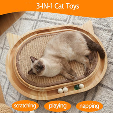 Wooden Interactive Cat Scratcher Toy Ball Track Sisal Scratch Pad Indoor Cats