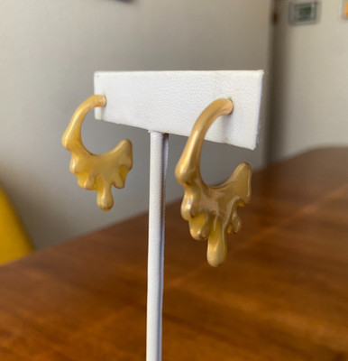 Dripping Metal Hoop Earrings Melting Molten Gold Tone Liquid Metal Effect