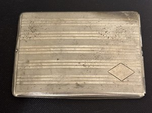 Antique Silverplate EAM Elgin American Cigarette Case Art Deco Engine Turned 4x3