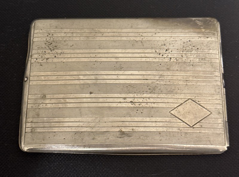Antique Silverplate EAM Elgin American Cigarette Case Art Deco Engine Turned 4x3