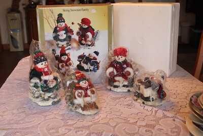 Grandeur Noel Skiing Snowman Family Set Of 4 Figurines For Christmas Display