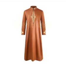 Men's Long Sleeve Arab Kaftan Muslim Clothing Saudi Thobe Long Dress Robe