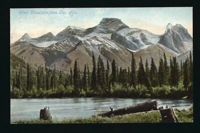Wind Mountain from Gap Alberta, View of a lake with a forest and m- Old Photo