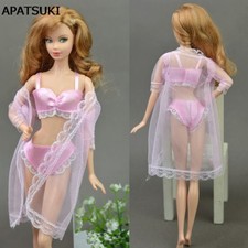 Pink Pajamas Gown Underwear Lingerie Bra Lace Coat Clothes for 11.5" Dolls Toys