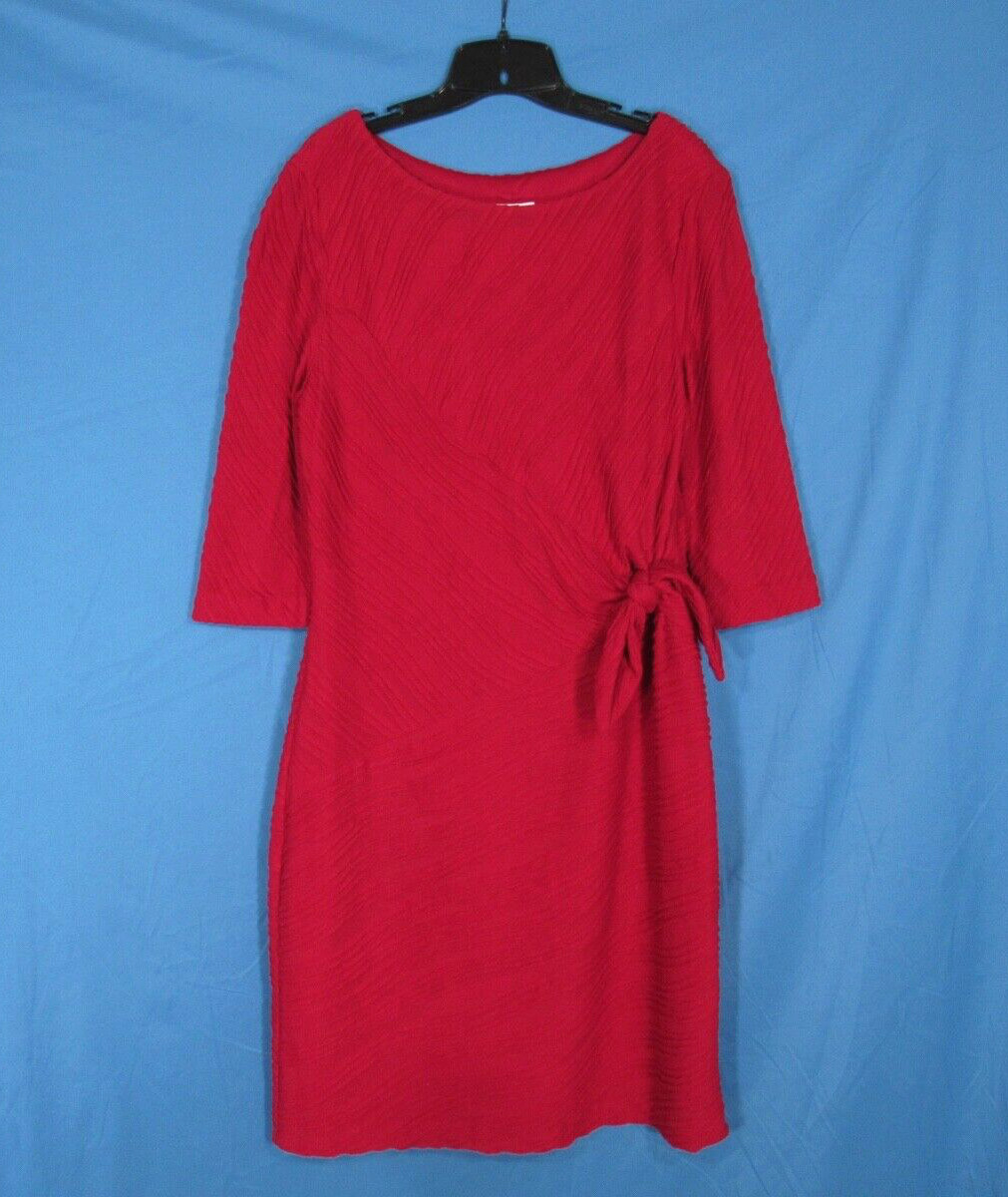 DONNA MORGAN Burgundy TEXTURED KNIT 3/4 Sleeve SIDE-TIE DETAIL Sheath Dress 16