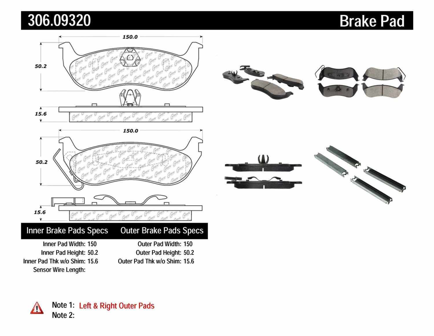 Centric 306.09320 Fleet Performance Brake Pad w/Hardware For 2003-2011  Ford,