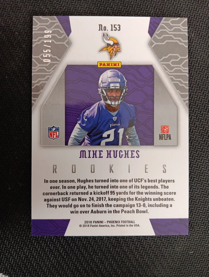 2018 Panini Phoenix Mike Hughes RC #153 Pink Prizm /199 Minnesota Vikings - Image 2 of 2
