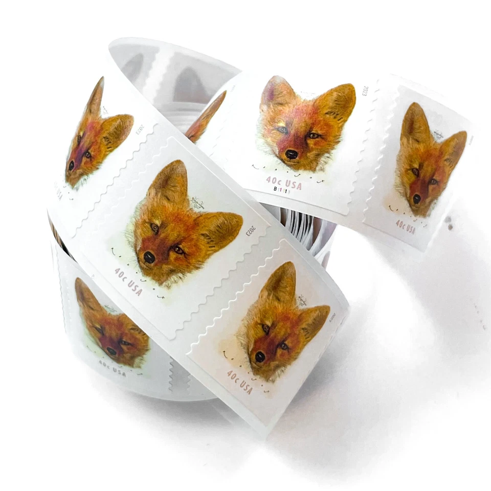 US # 5743 RED FOX 40c (2023) - Flat Strip of 50 Stamps from Coil w Center PNC#s - Image 3 of 4