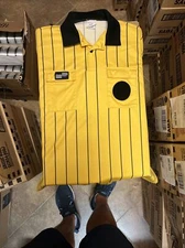 Official Soccer US Federation Referee Jersey Mens Yellow Striped S Sleeve XLarge